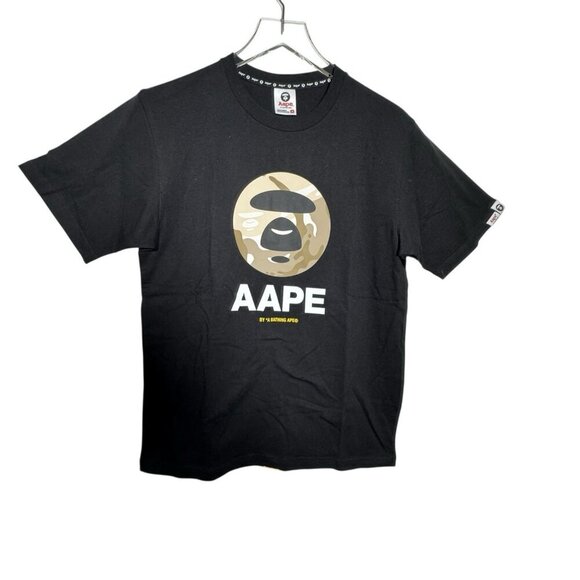 Aape by A Bathing Ape Woodland Camo Moonface T-Shirt black mens Size medium New - Picture 1 of 14
